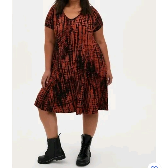 Torrid Super Soft Burnt Orange & Black Tie Dye Trapeze Dress Size 1X NWT - Picture 1 of 6